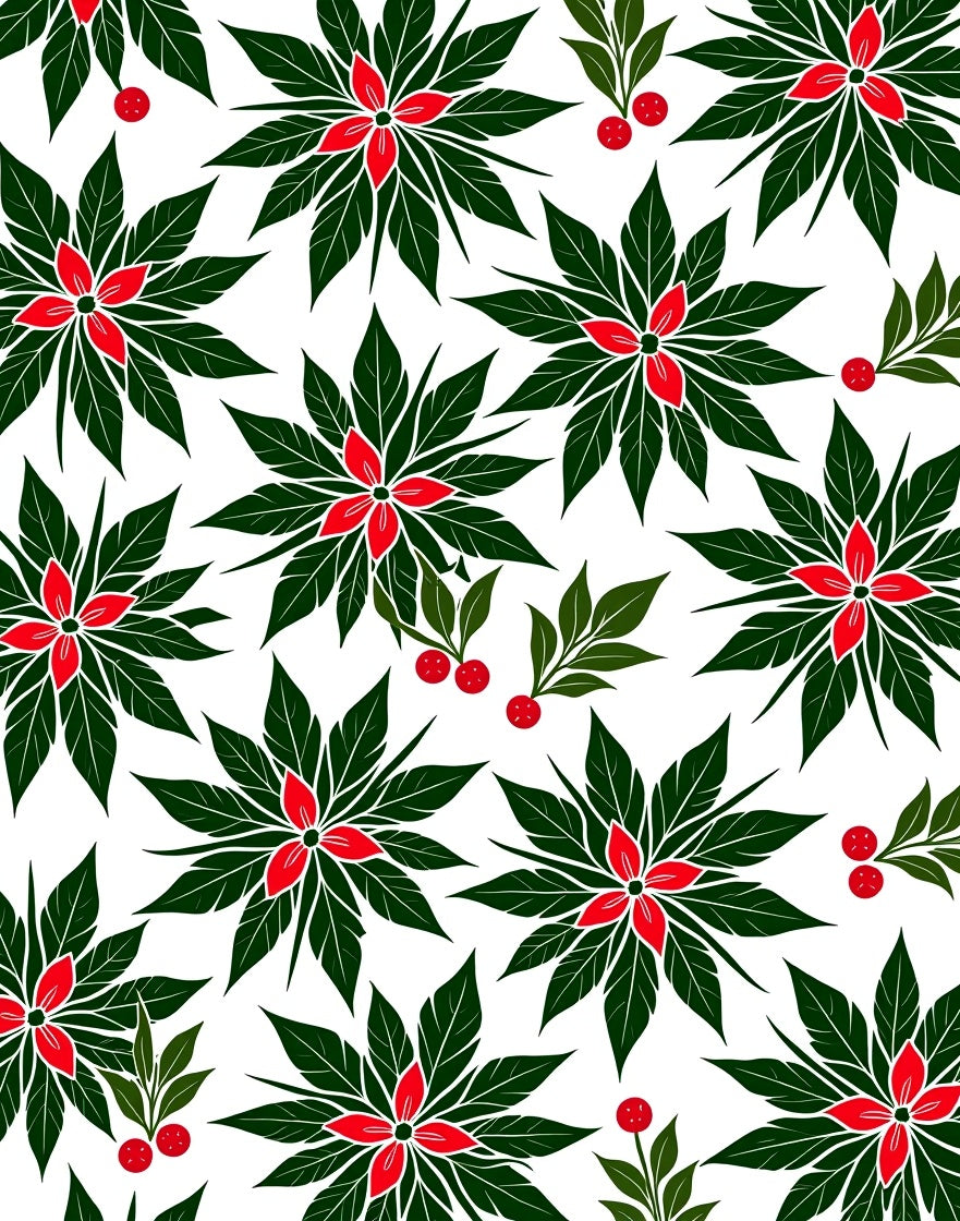 Vibrant Red Star Green Leaf Medallion Rug