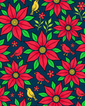 Vibrant Red Floral Bird Medallion Rug
