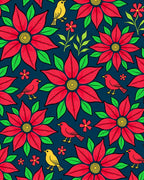 Vibrant Red Floral Bird Medallion Rug