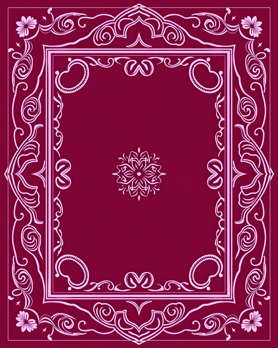 Rich Magenta Floral Scroll Frame Rug