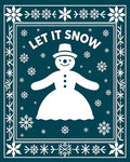 Teal White Snowman Snowflake Border Rug