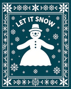 Teal White Snowman Snowflake Border Rug