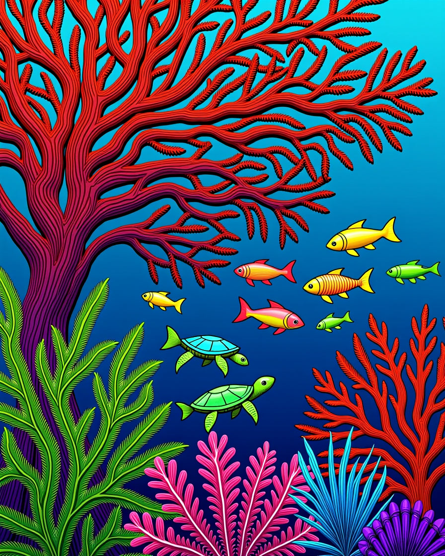 Vibrant Coral Reef Fish Turtles Rug