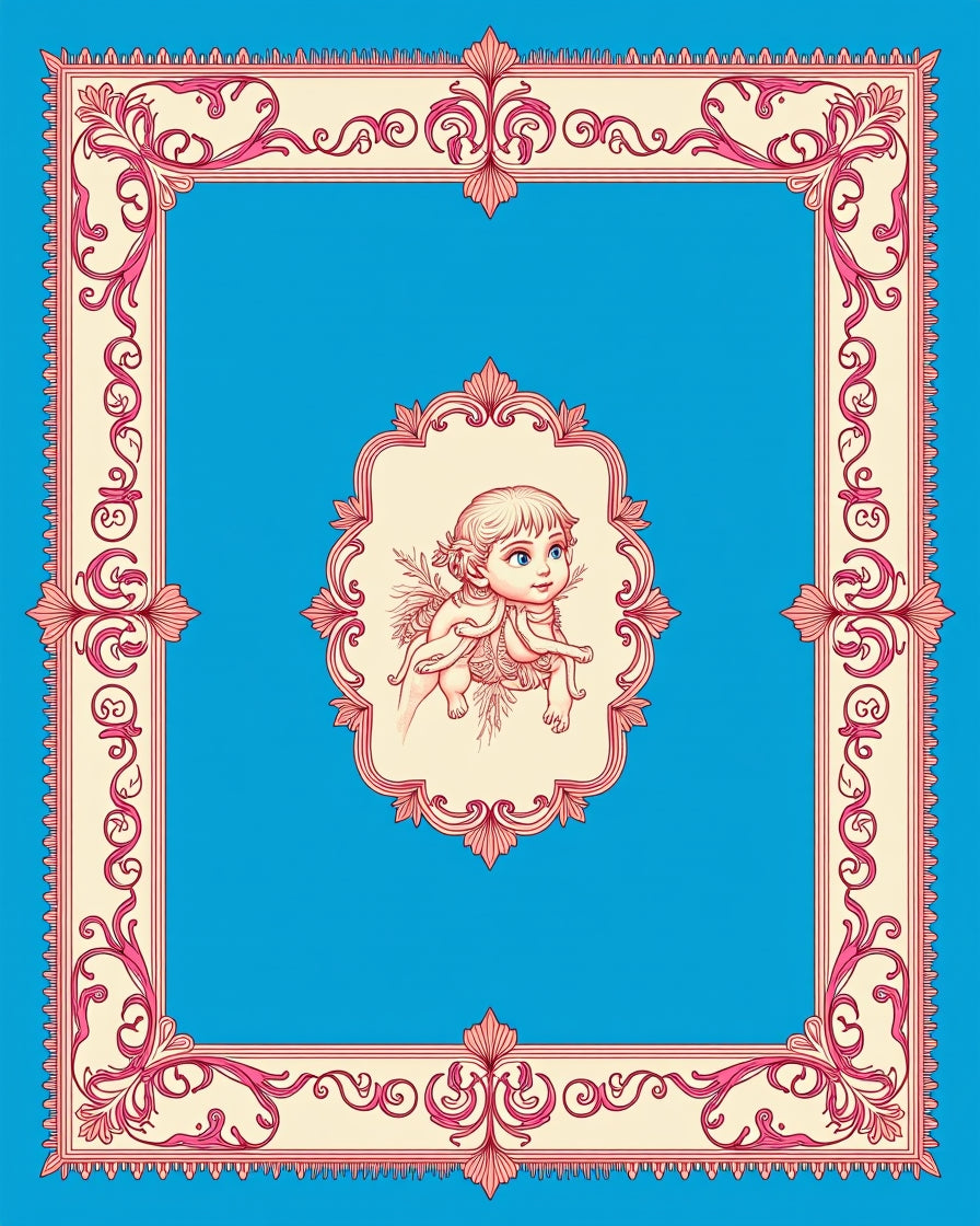 Ornate Blue Cherub Frame Rug