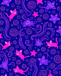 Whimsical Pink Cats Purple Stars Rug