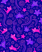 Whimsical Pink Cats Purple Stars Rug