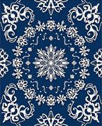 Deep Blue White Floral Snowflake Harmony Rug