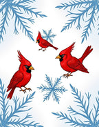 Red Cardinals Blue Snowflakes Winter Scene Rug