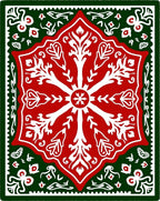 Festive Red White Green Floral Medallion Rug