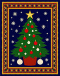 Festive Green Christmas Tree Snowflake Border Rug