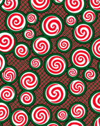 Red White Swirl Circles Green Plaid Rug