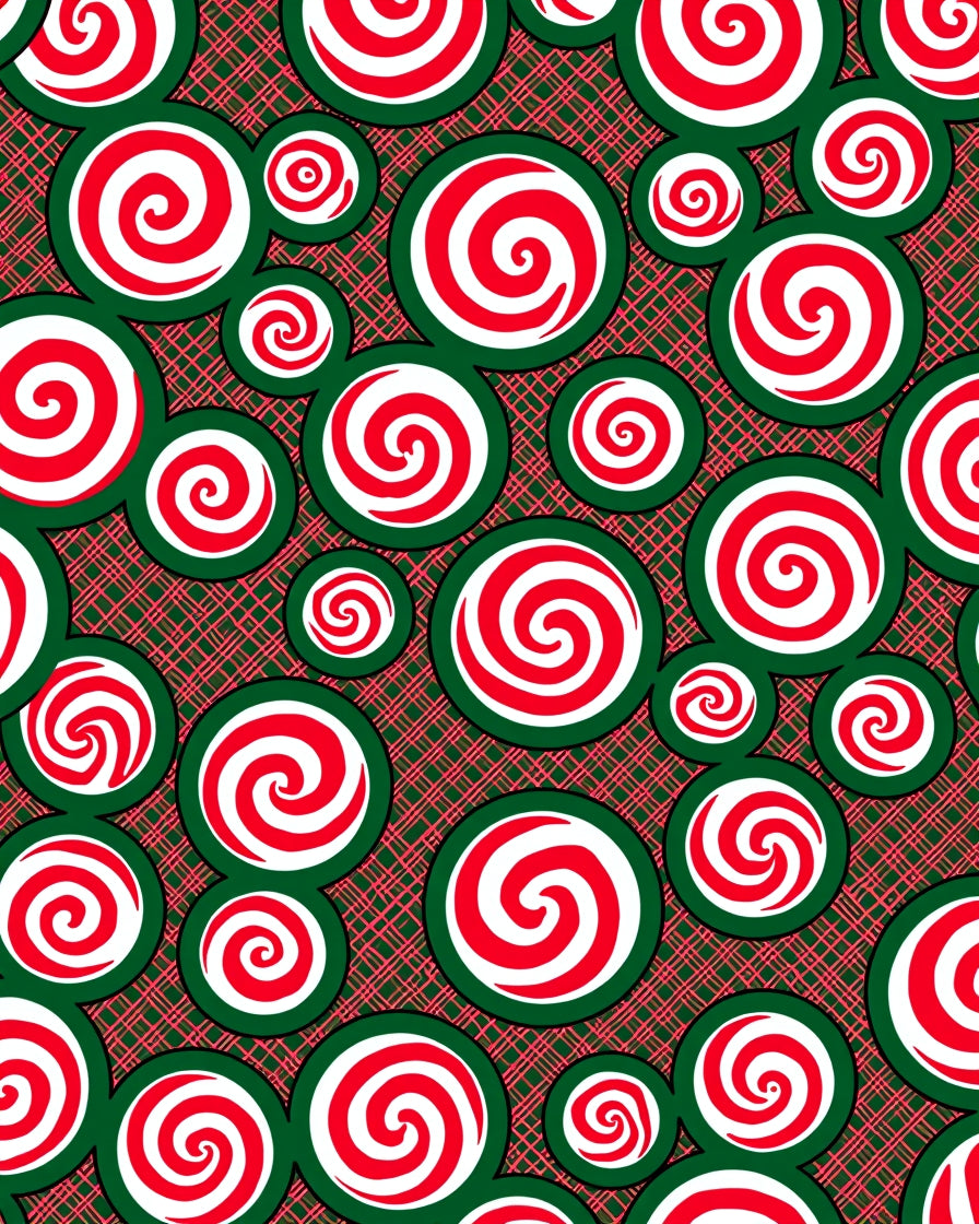 Red White Swirl Circles Green Plaid Rug