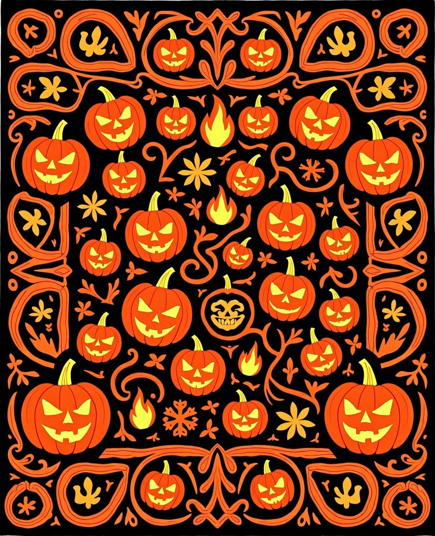 Spooky Orange Pumpkin Halloween Collage Rug