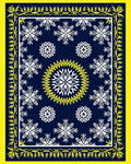 Navy Blue White Yellow Snowflake Medallion Rug