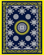 Navy Blue White Yellow Snowflake Medallion Rug