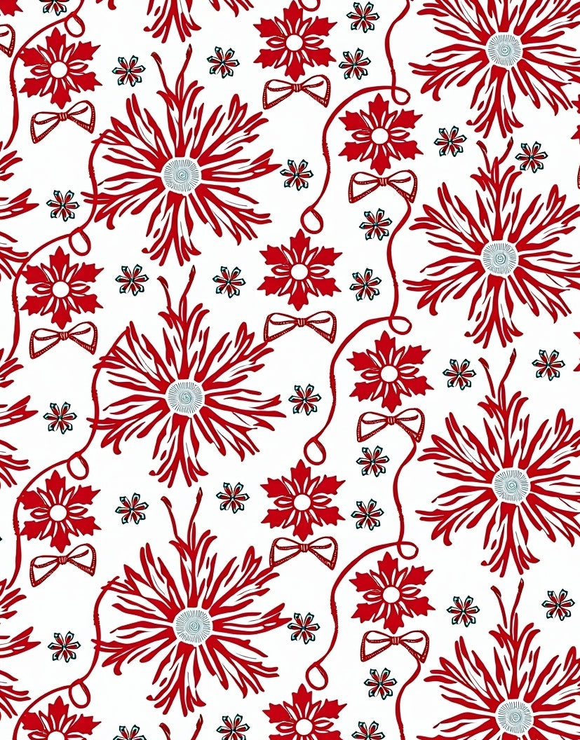 Red Floral Ribbon Bow Medallion Rug
