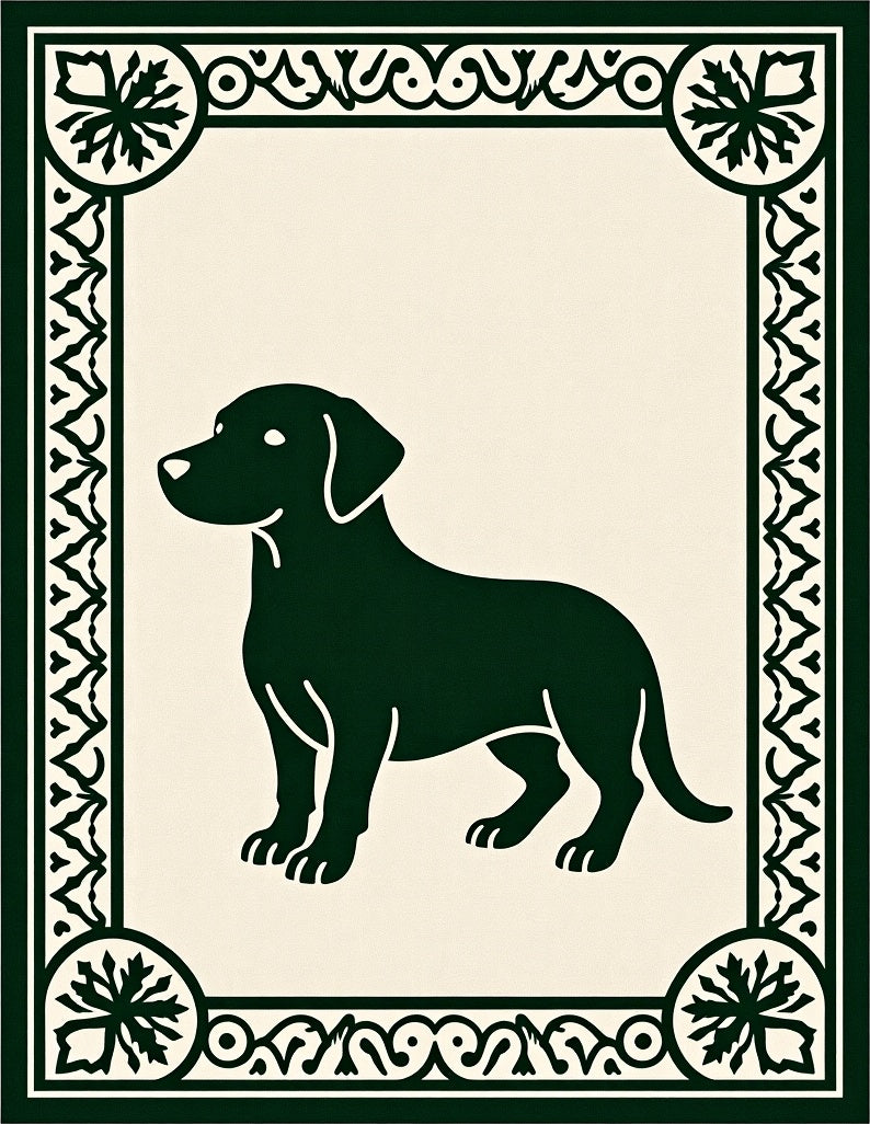 Dark Green Dog Framed Illustration Rug