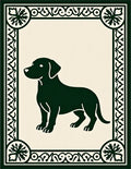 Dark Green Dog Framed Illustration Rug