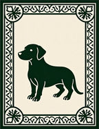 Dark Green Dog Framed Illustration Rug