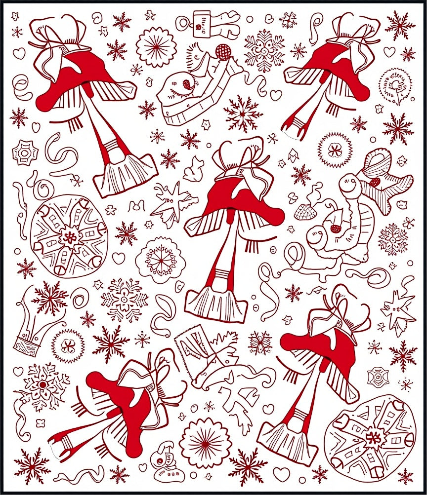 Whimsical Red Mushroom Snowflake Collage Rug