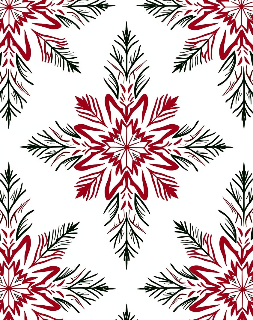 Rustic Red Green Snowflake Mandala Rug