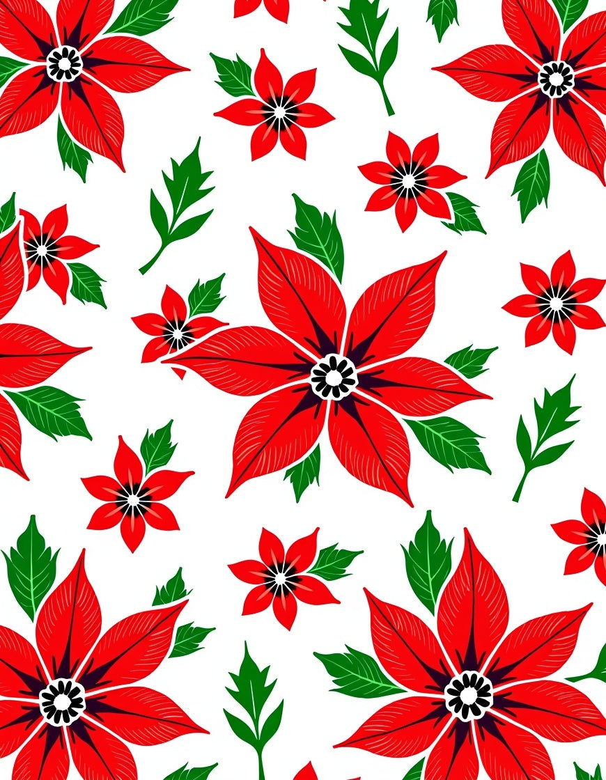 Bold Red Floral Leaf Arrangement Rug