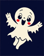 Playful Cream Ghost Dark Navy Accent Rug
