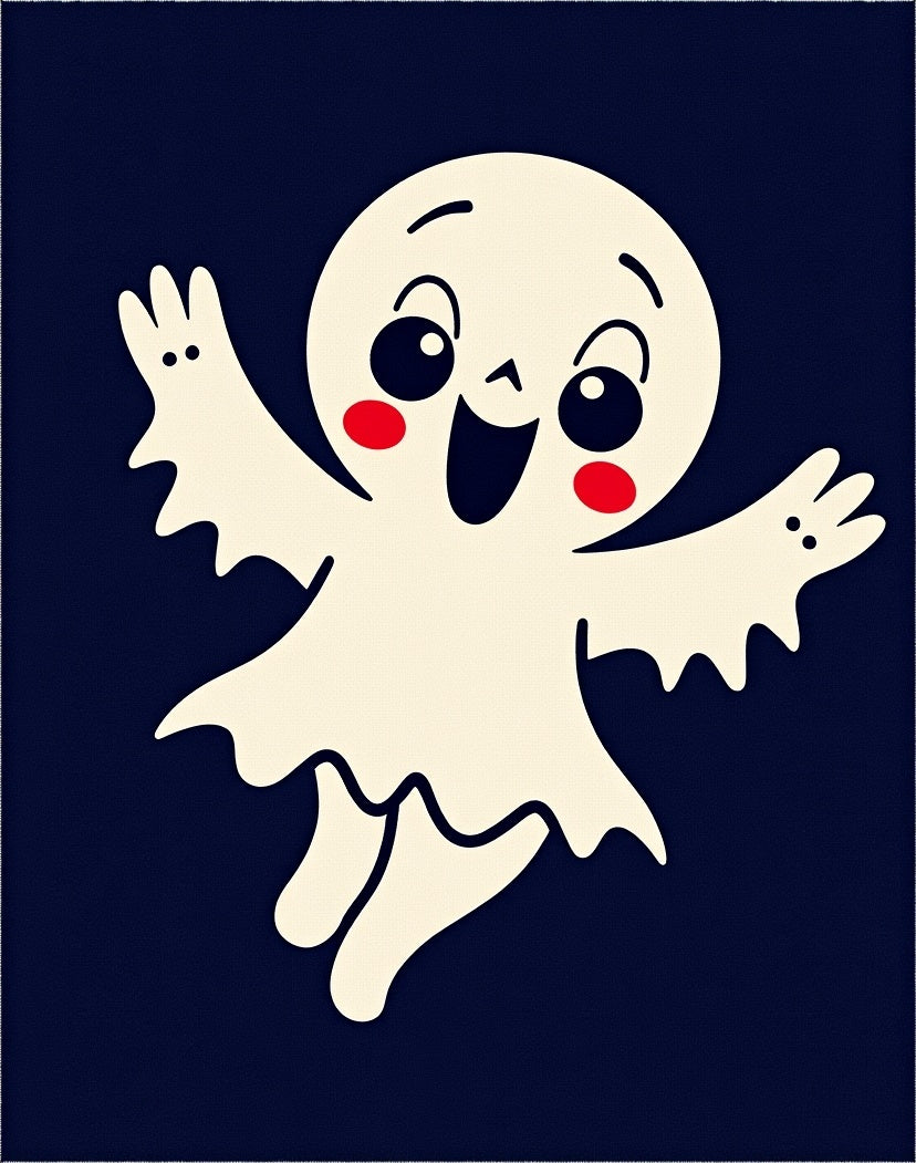 Playful Cream Ghost Dark Navy Accent Rug