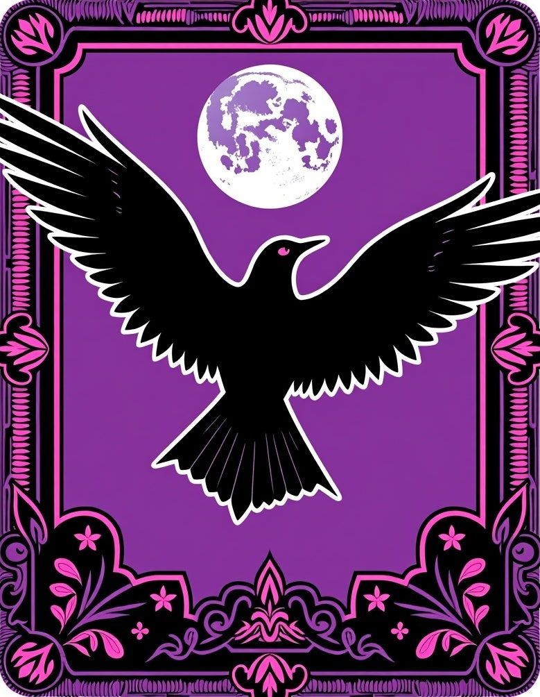 Mystical Black Crow Purple Moon Rug