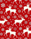 Red White Reindeer Snowflakes Holiday Rug
