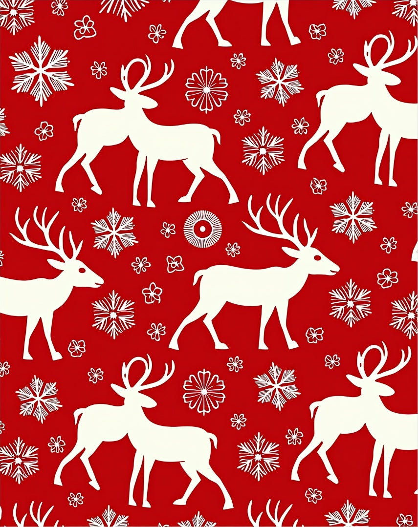 Red White Reindeer Snowflakes Holiday Rug