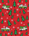 Red Plaid Christmas Trees Trucks Snowflakes Rug
