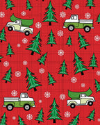 Red Plaid Christmas Trees Trucks Snowflakes Rug