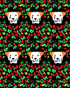 Playful White Dog Red Berry Garland Rug