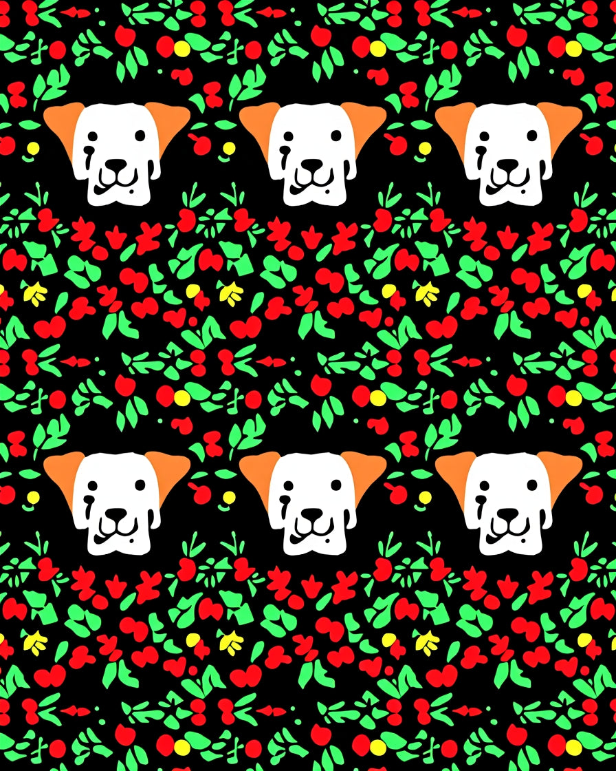 Playful White Dog Red Berry Garland Rug