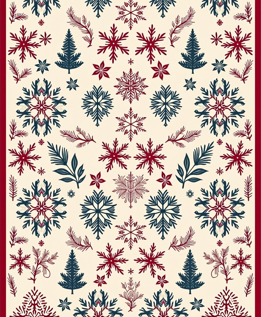 Winter Red Blue Snowflake Forest Rug