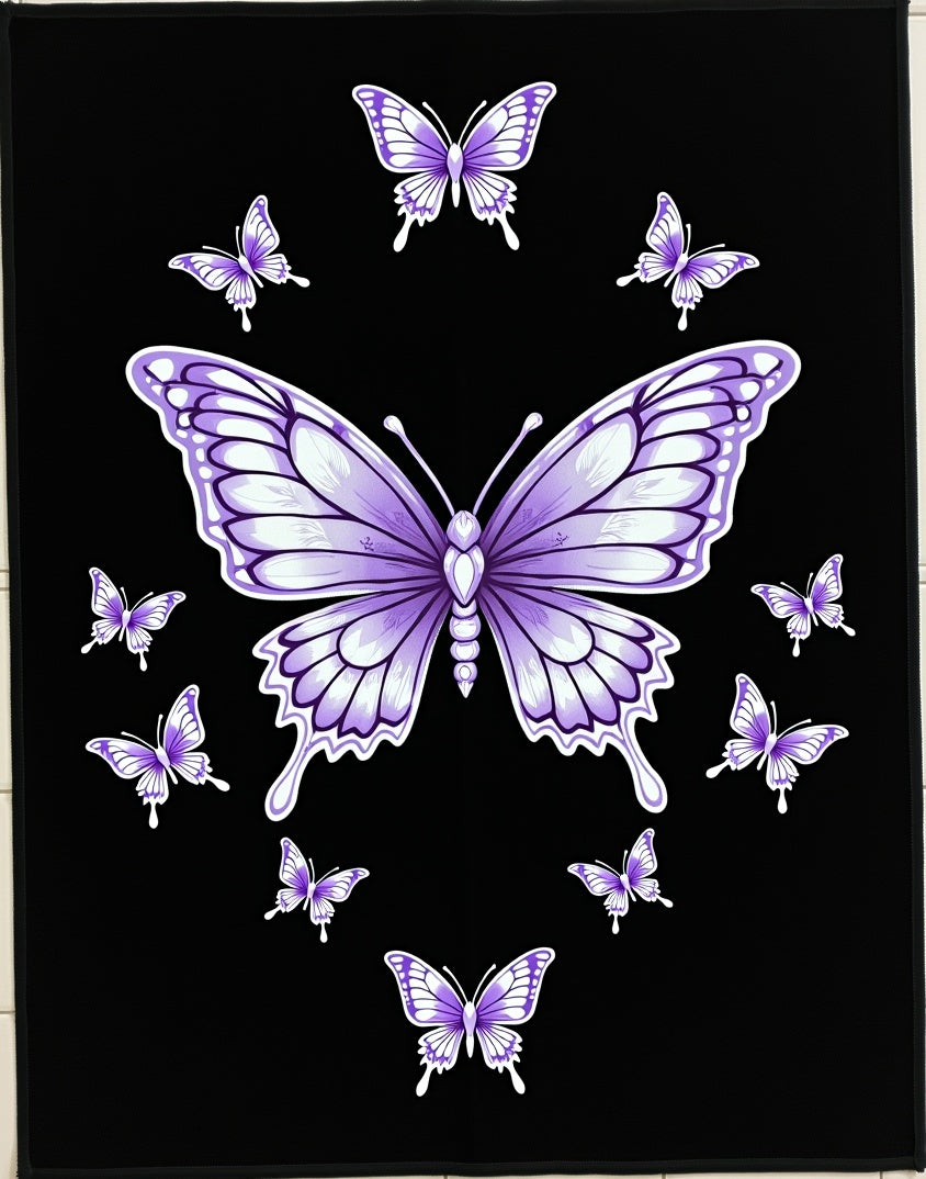 Purple Butterfly Collage Black Background Rug