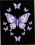 Purple Butterfly Collage Black Background Rug