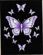 Purple Butterfly Collage Black Background Rug