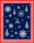 Navy White Red Snowfall Trees Border Rug