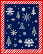 Navy White Red Snowfall Trees Border Rug