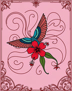 Crimson Pink Bird Hibiscus Swirl Rug