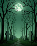 Eerie Green Moonlit Cemetery Path Rug
