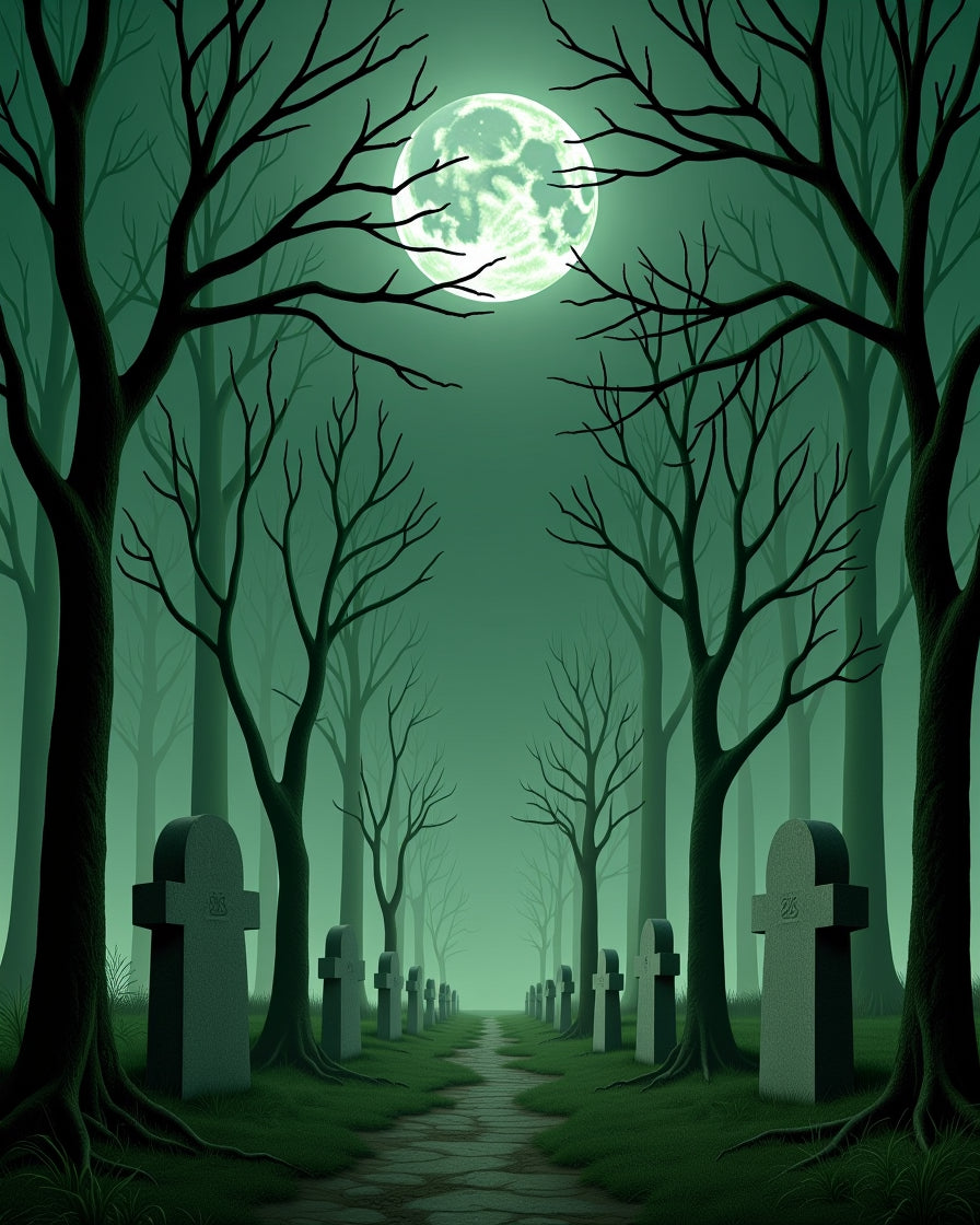Eerie Green Moonlit Cemetery Path Rug