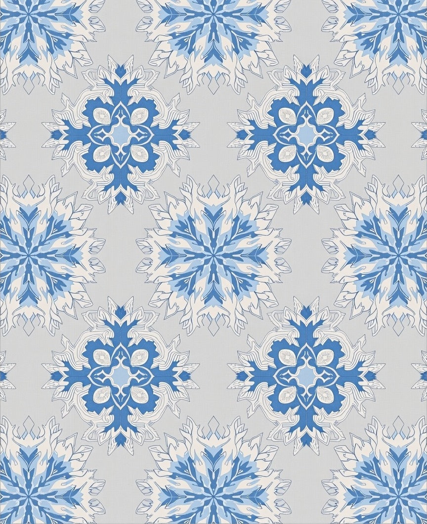Mandala Blue Floral Gray Background Rug