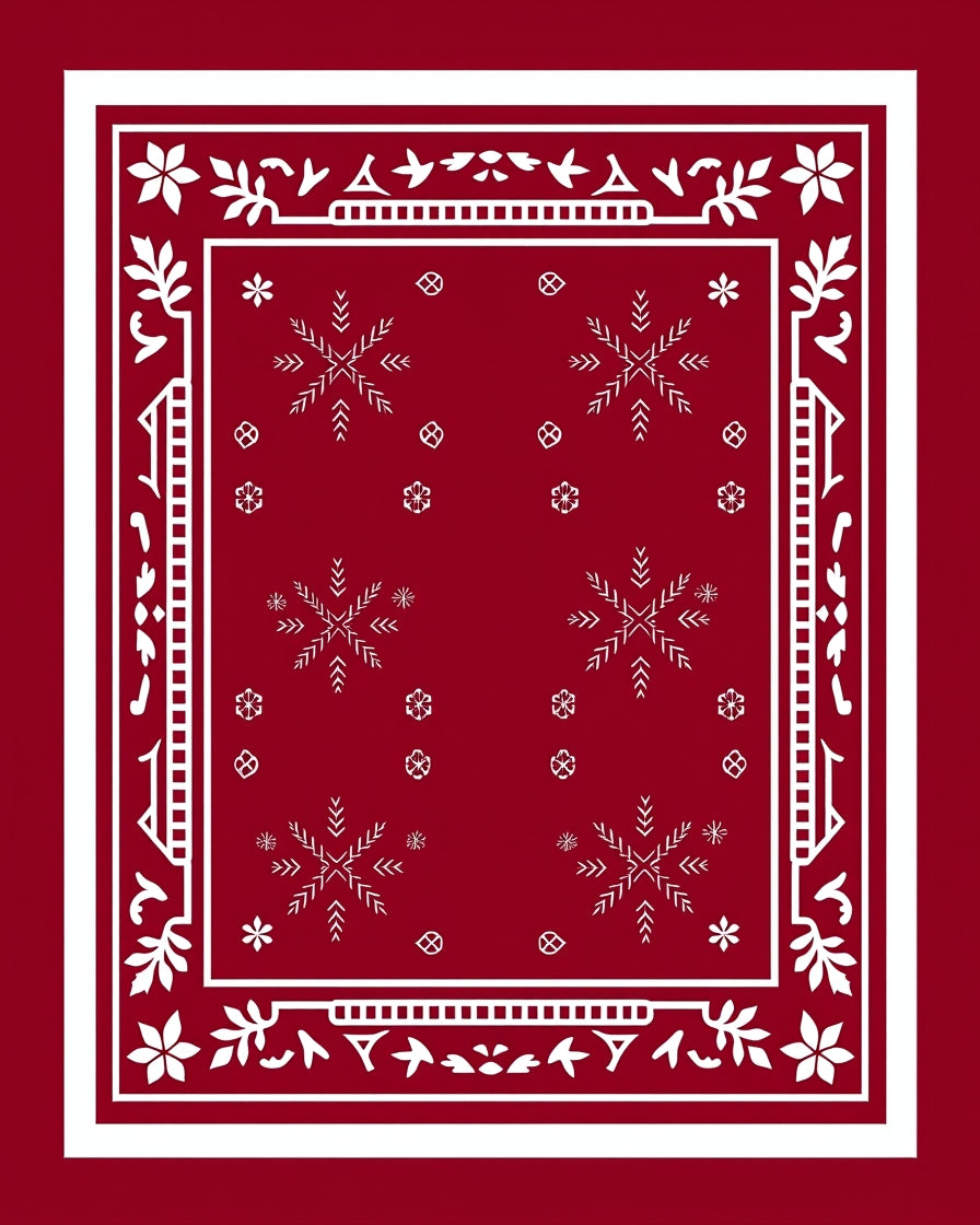 Crimson Snowflake Border Medallion Rug