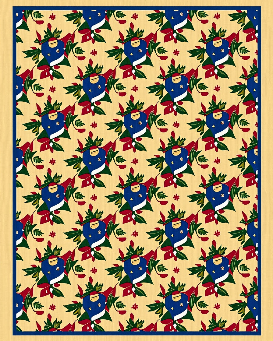 Crimson Blue Floral Medallion Field Rug