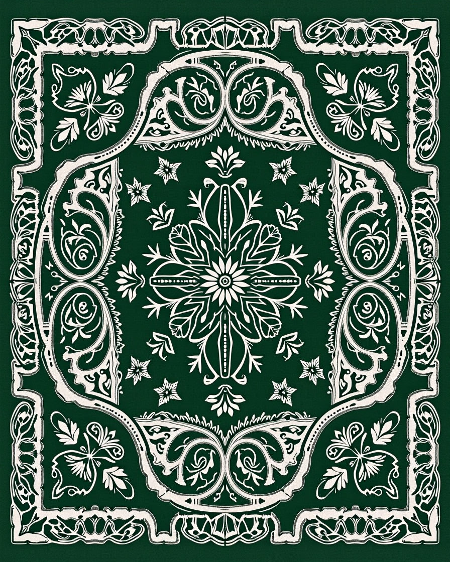 Forest Green Vintage Floral Medallion Rug