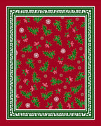 Red Green Leaf Snowflake Border Rug