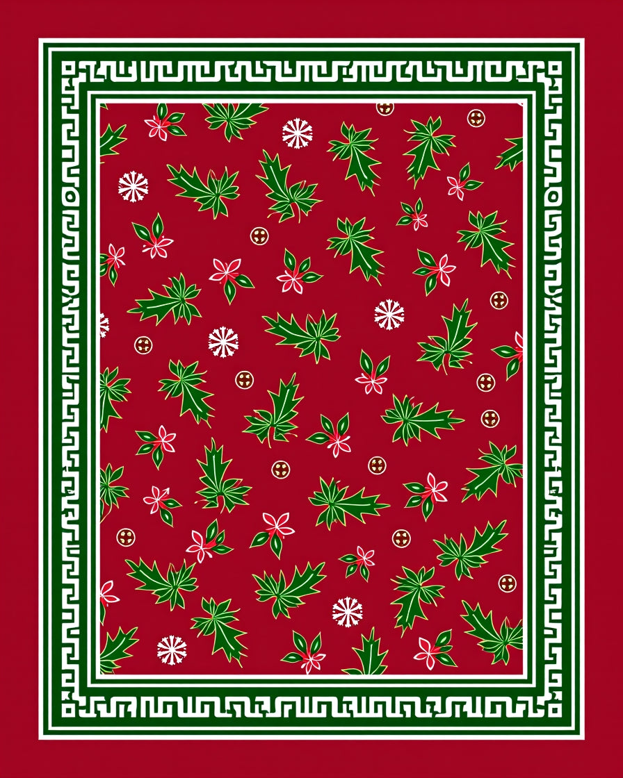Red Green Leaf Snowflake Border Rug